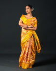 Ikatan Yellow & Orange Mulberry Silk Pochampally Ikat Saree Ikatan