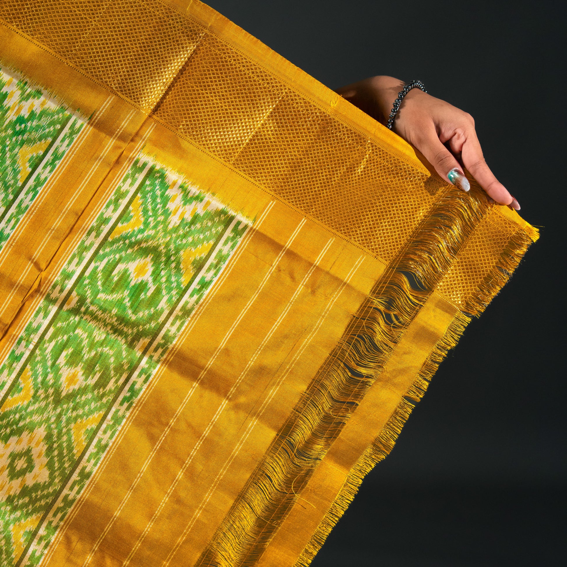 Ikatan Yellow & Orange Mulberry Silk Pochampally Ikat Saree Ikatan
