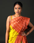 Ikatan Yellow & Orange Mulberry Silk Pochampally Ikat Saree Ikatan