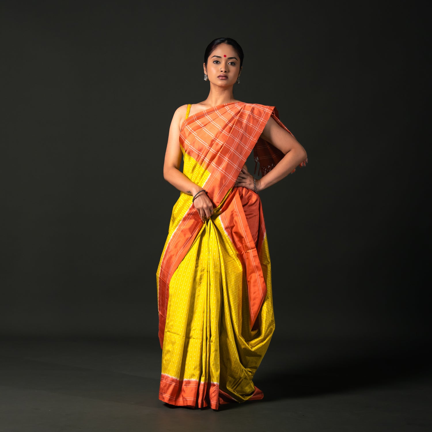 Ikatan Yellow & Orange Mulberry Silk Pochampally Ikat Saree Ikatan
