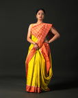 Ikatan Yellow & Orange Mulberry Silk Pochampally Ikat Saree Ikatan