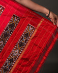 Ikatan Green & Red Mulberry Silk Patola Ikat Saree Ikatan