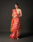 Ikatan Peach Mulberry Silk Odisha Ikat Saree Ikatan