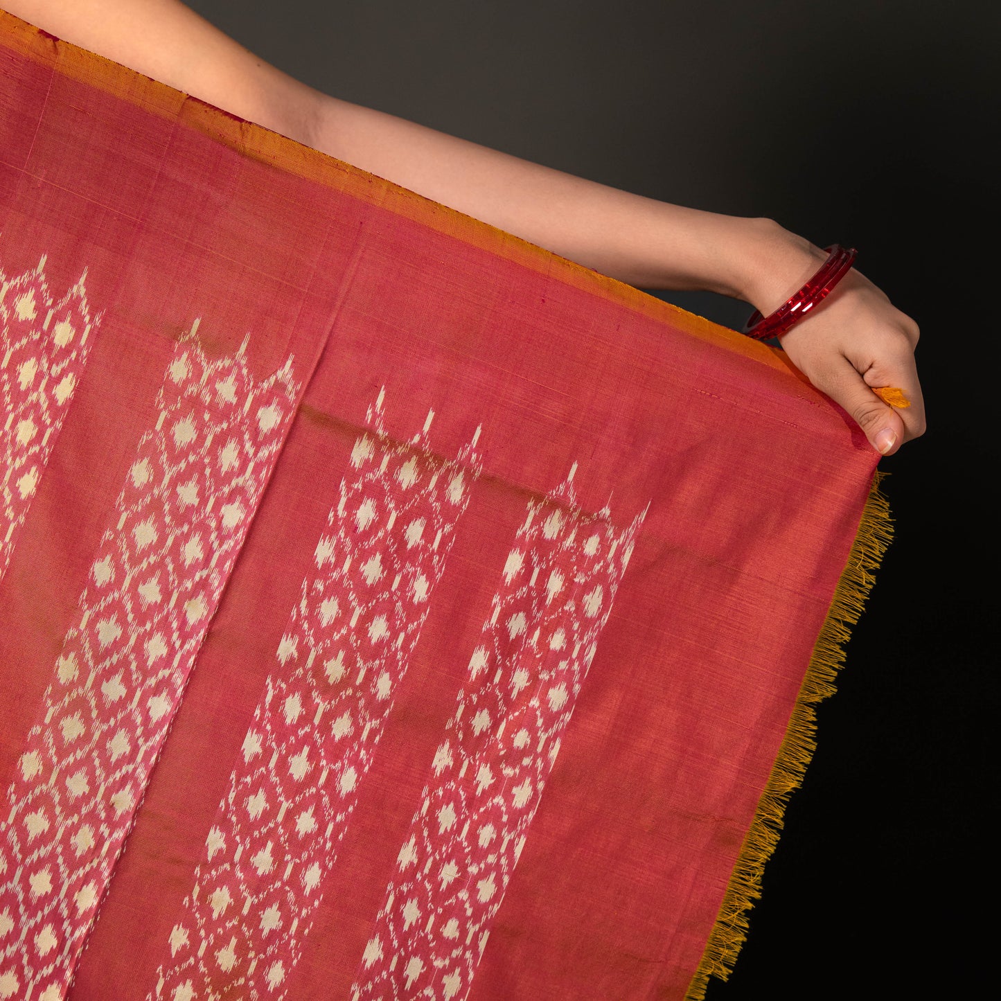 Ikatan Peach Mulberry Silk Odisha Ikat Saree Ikatan