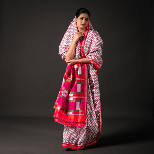 Ikatan Mauve & Pink Mulberry Silk Pochampally Ikat Saree Ikatan
