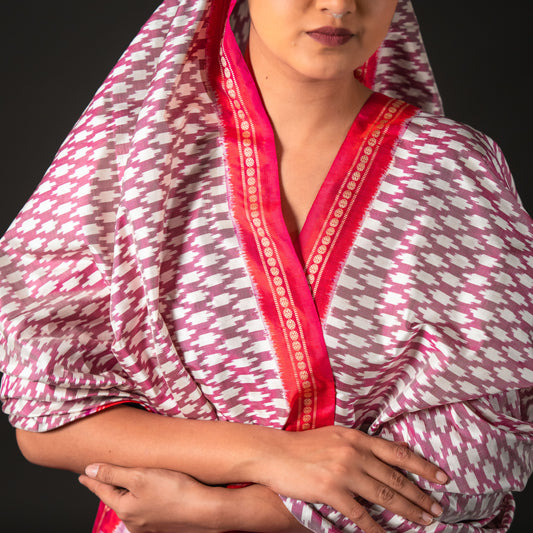 Ikatan Mauve & Pink Mulberry Silk Pochampally Ikat Saree Ikatan