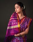 Ikatan Dark Purple Mulberry Silk Patola Ikat Saree Ikatan