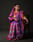 Ikatan Dark Purple Mulberry Silk Patola Ikat Saree Ikatan