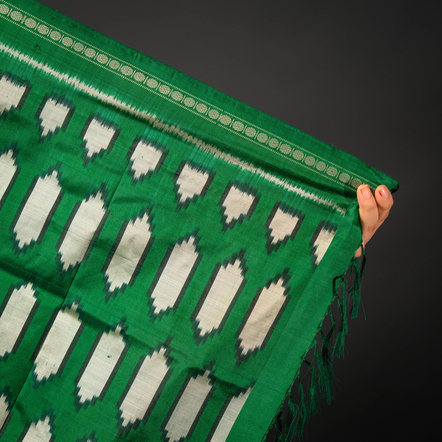 Ikatan Green Mulberry Silk Pochampally Ikat Saree Ikatan