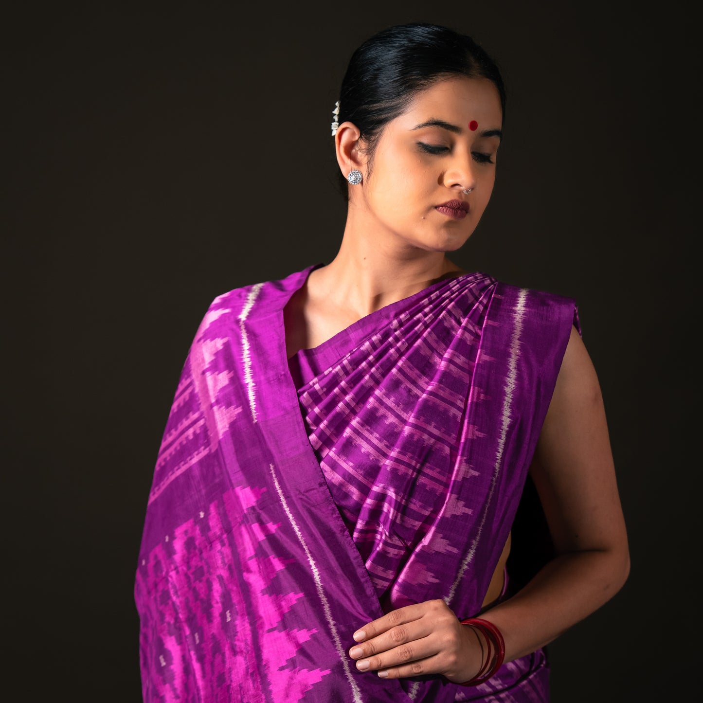 Ikatan Pink and Purple Mulberry Silk Odisha Ikat Saree Ikatan