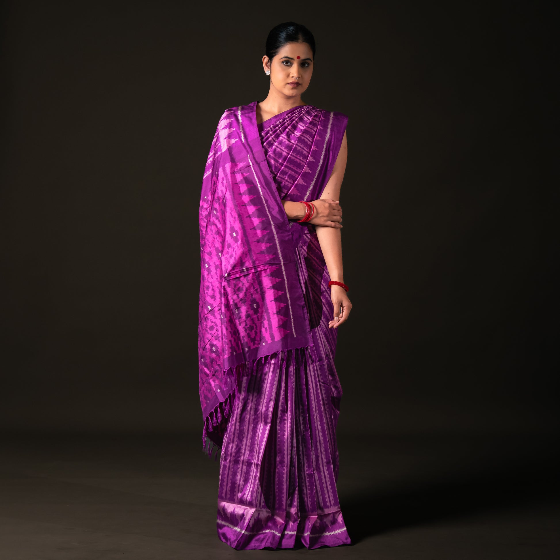 Ikatan Pink and Purple Mulberry Silk Odisha Ikat Saree Ikatan
