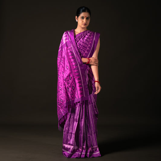 Ikatan Pink and Purple Mulberry Silk Odisha Ikat Saree Ikatan