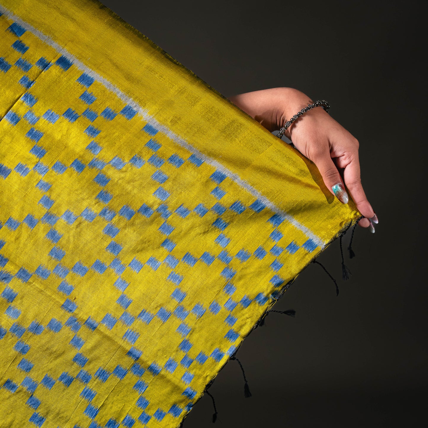Ikatan Blue & Yellow Mulberry Silk Odisha Ikat Saree Ikatan
