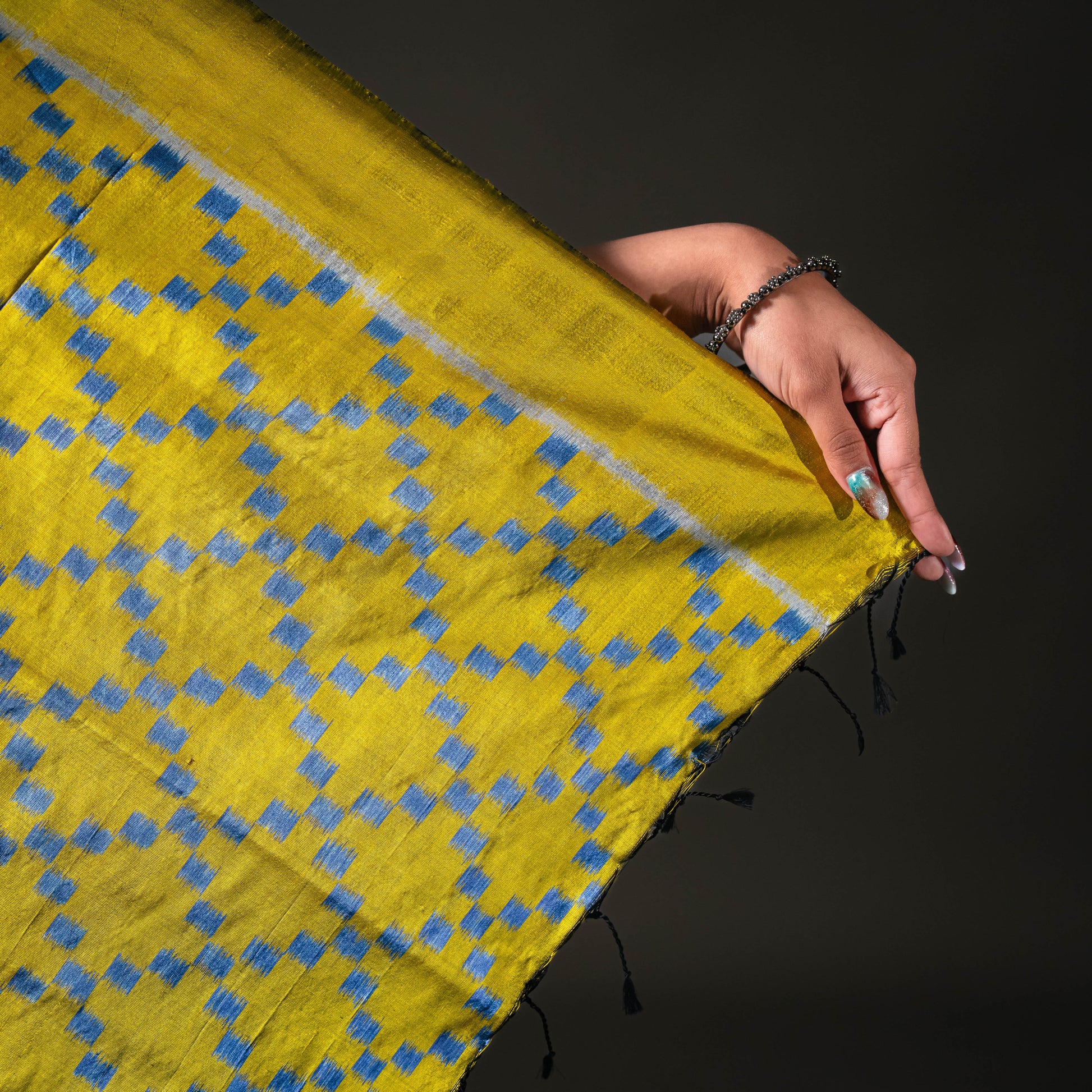 Ikatan Blue & Yellow Mulberry Silk Odisha Ikat Saree Ikatan