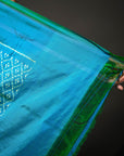 Ikatan Blue & Green Mulberry Silk Pochampally Ikat Saree Ikatan