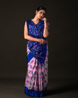 Ikatan Navy Blue & Pink Mulberry Silk Pochampally Ikat Saree Ikatan