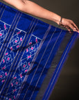 Ikatan Navy Blue & Pink Mulberry Silk Pochampally Ikat Saree Ikatan