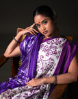 Ikatan Violet & White Mulberry Silk Pochampally Ikat Saree Ikatan