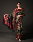 Poonam Bhagat Black & Maroon Mulberry Silk Gujarat Ikat Saree Ikatan