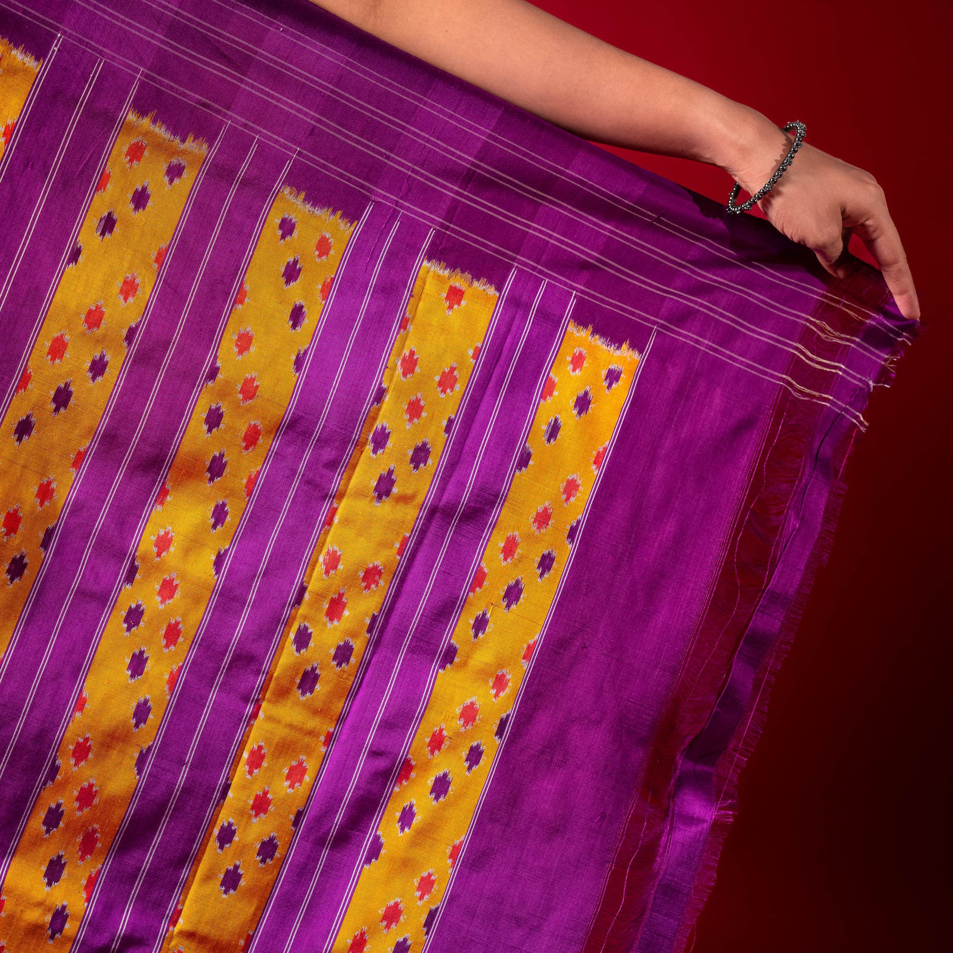 Ikatan Yellow & Purple Mulberry Silk Odisha Ikat Saree Ikatan