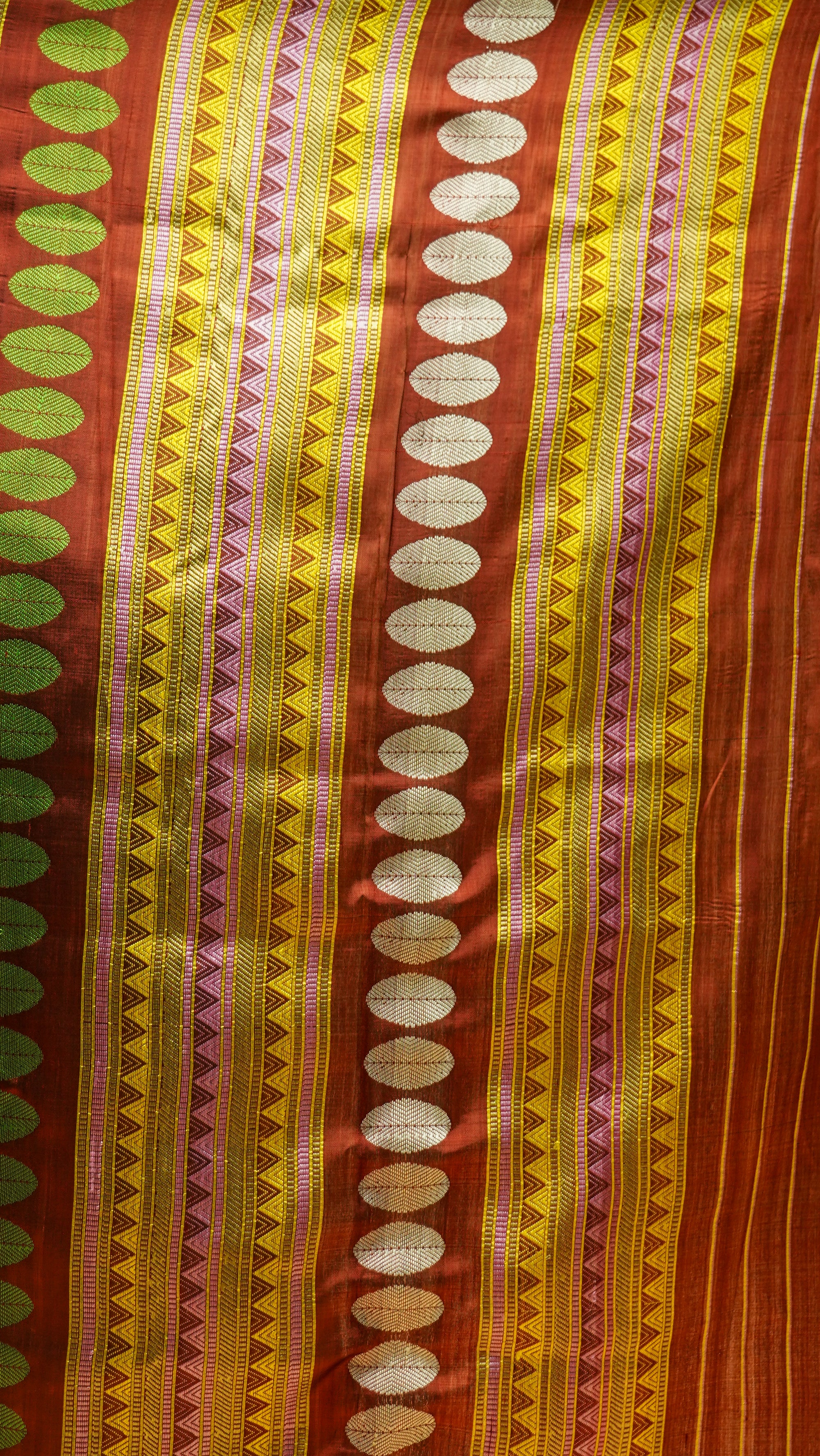 Maroon &amp; Orangish Yellow Mulberry Silk Odisha Ikat Saree