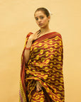 Maroon & Orangish Yellow Mulberry Silk Odisha Ikat Saree