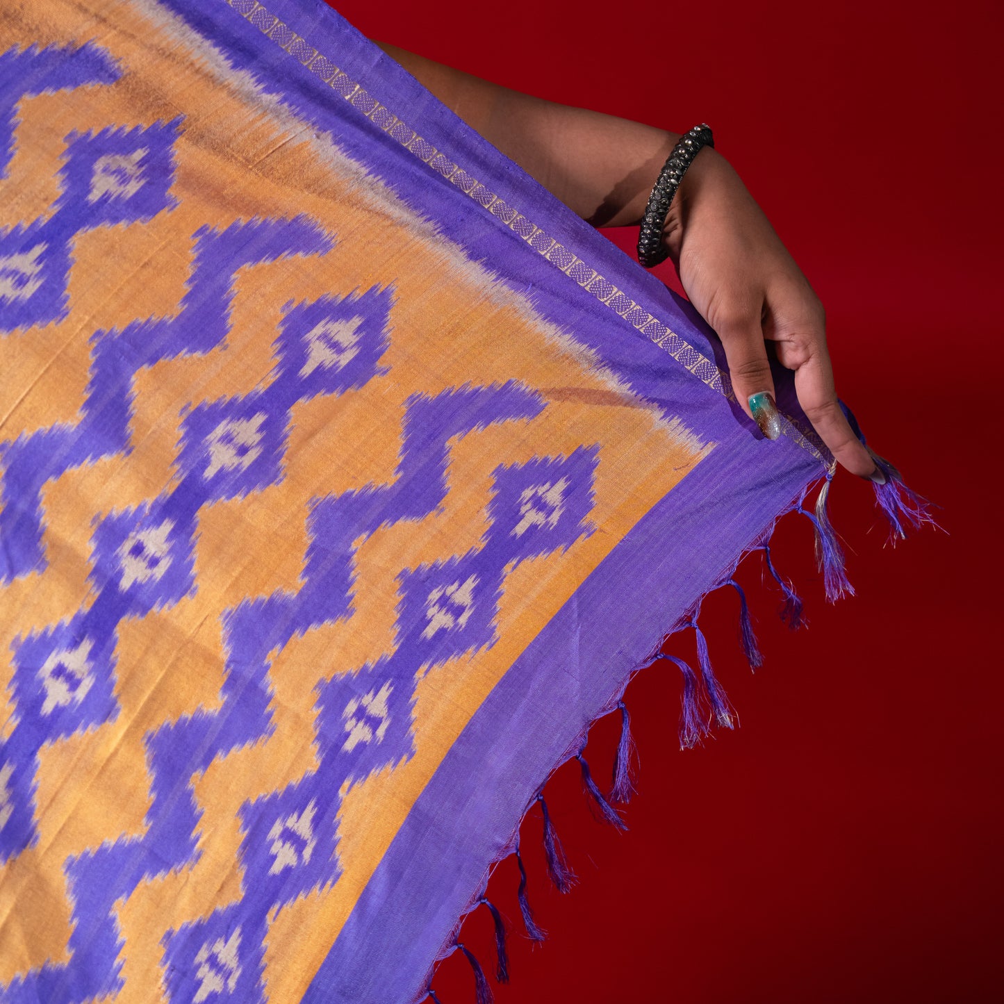 Ikatan Iris Purple & Yellow Mulberry Silk Pochampally Ikat Saree Ikatan