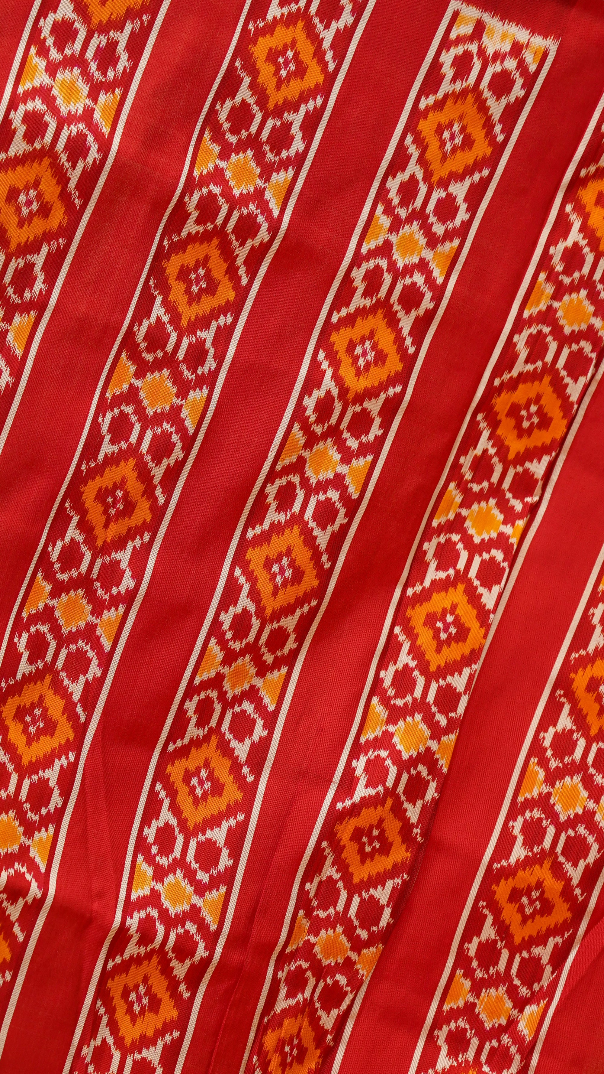 Red &amp; Dark Blue Mulberry Silk Pochampally Ikat Saree