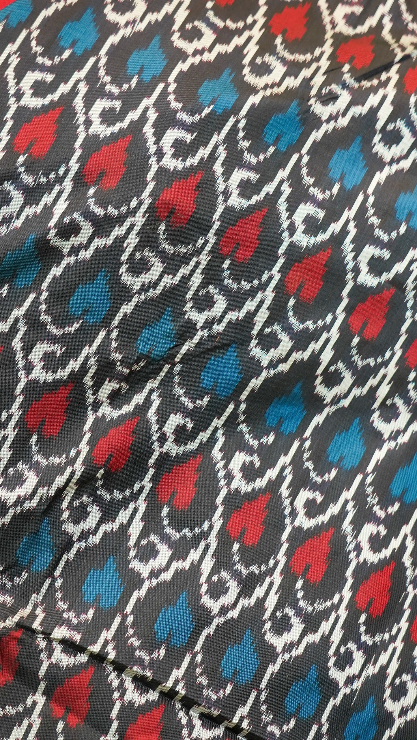 Red & Dark Blue Mulberry Silk Pochampally Ikat Saree