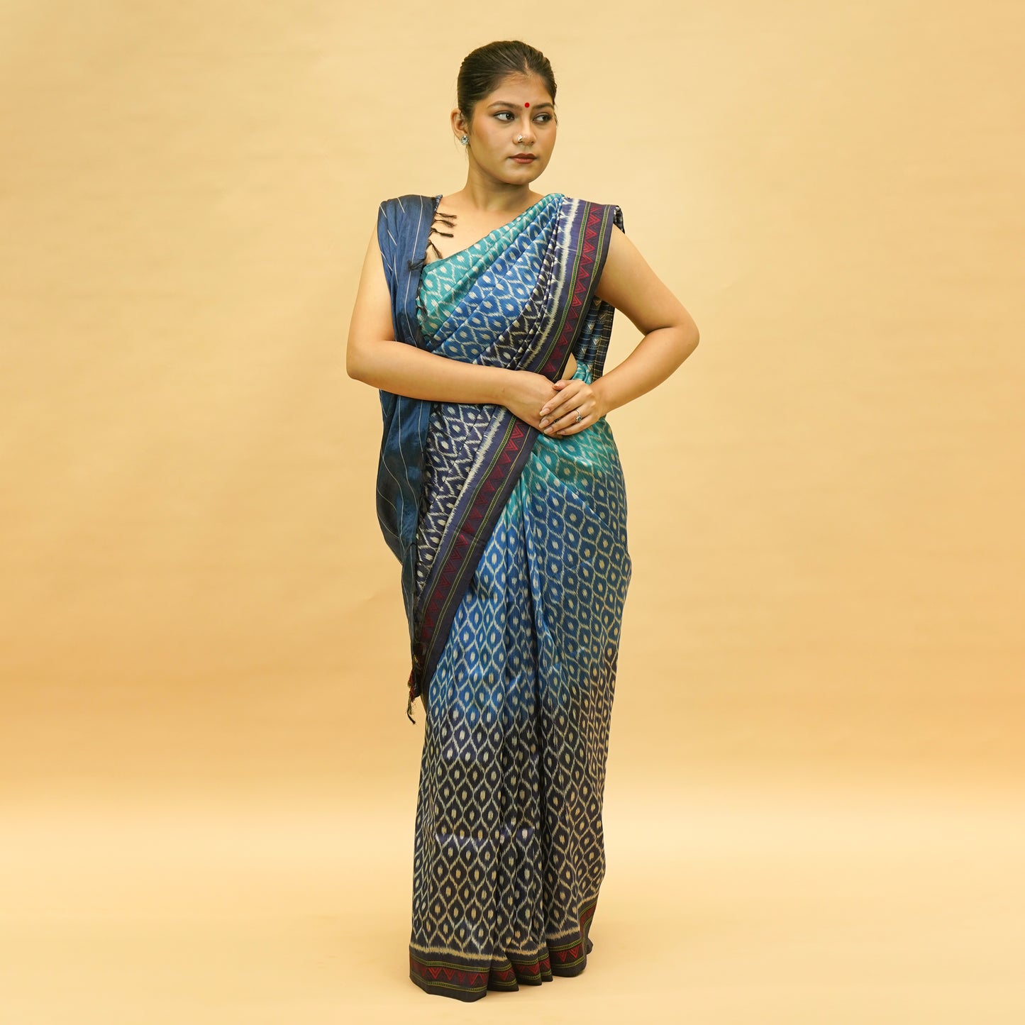 Dual Shaded Blue Mulberry Silk Odisha Ikat Saree