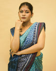 Dual Shaded Blue Mulberry Silk Pochampally Ikat Saree