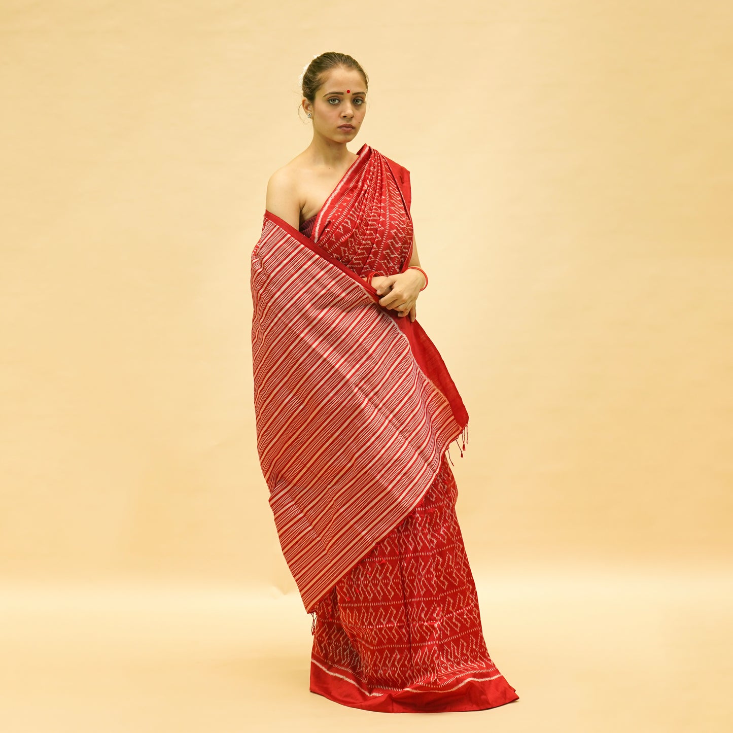 Red Mulberry Silk Odisha Ikat Saree