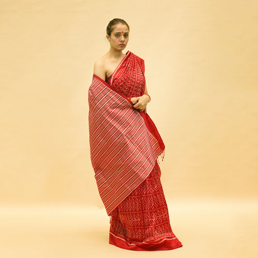 Red Mulberry Silk Odisha Ikat Saree