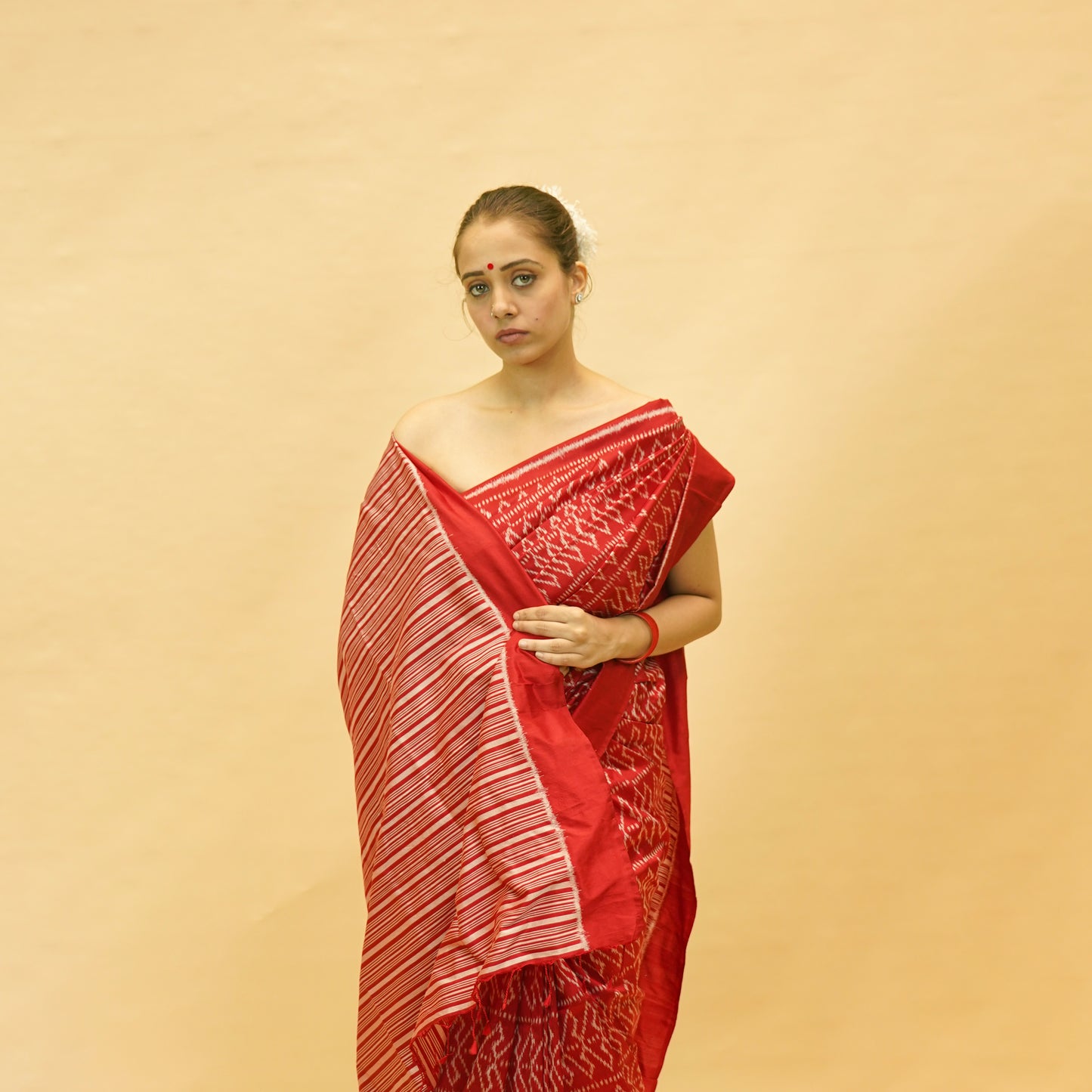 Red Mulberry Silk Odisha Ikat Saree