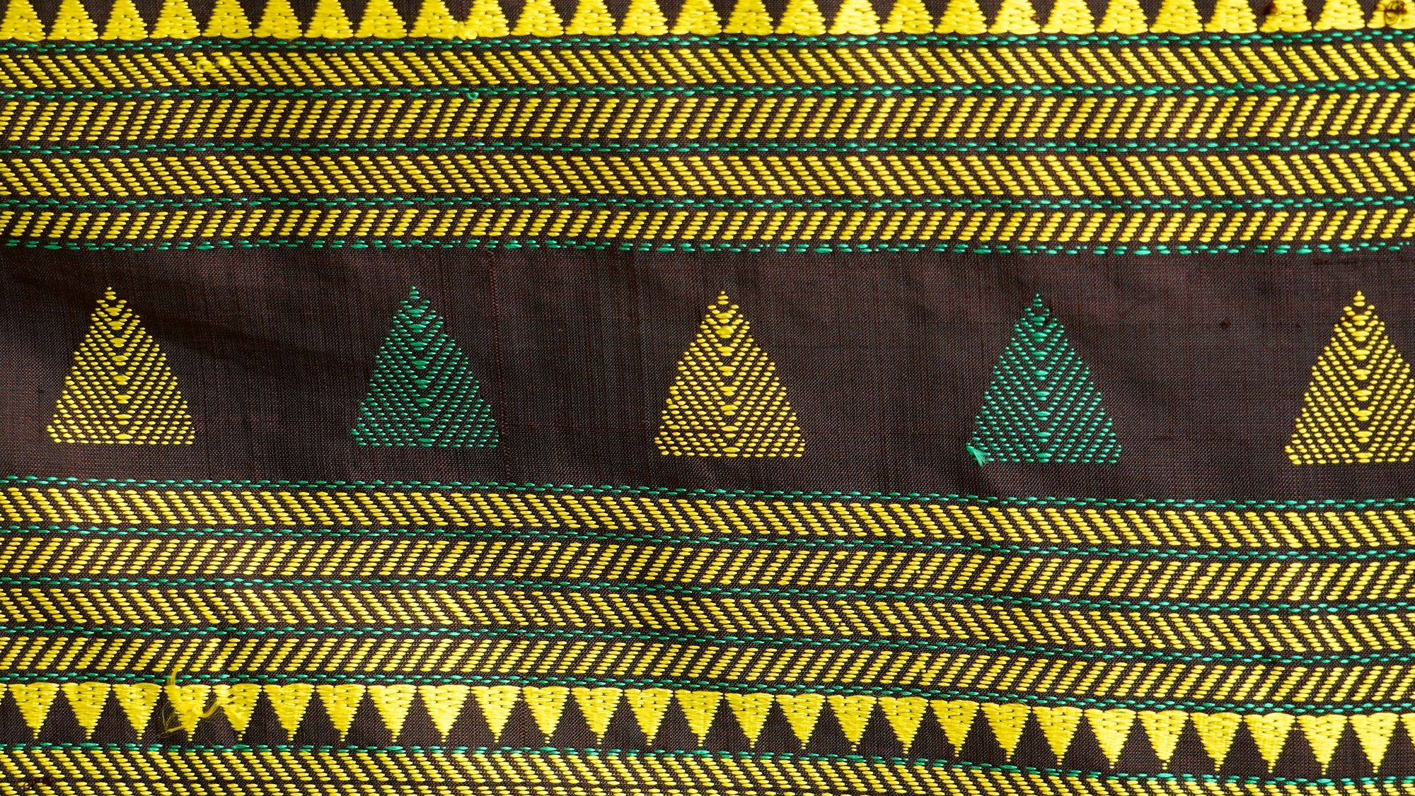 Dark Brown &amp; Yellow Mulberry Silk Odisha Ikat Saree with Zig-Zag Border