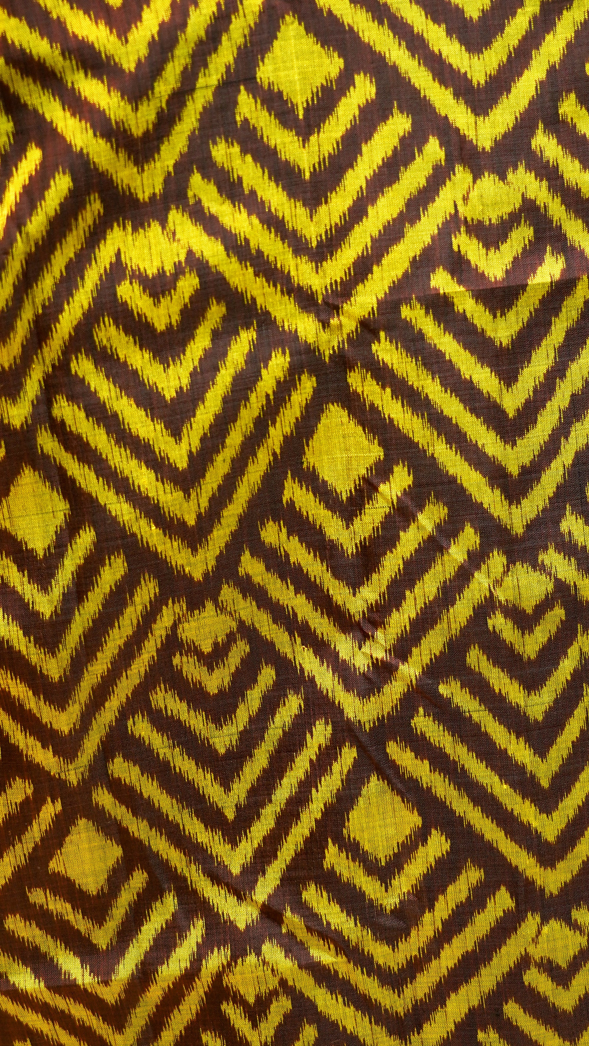 Dark Brown &amp; Yellow Mulberry Silk Odisha Ikat Saree with Zig-Zag Border