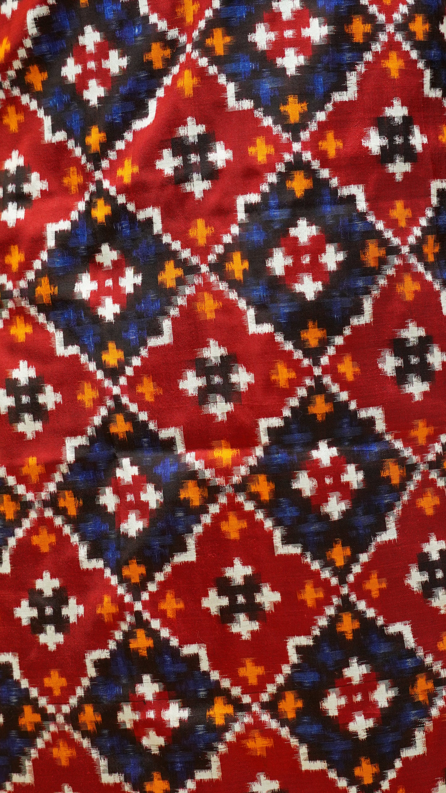 Red & Dark Blue Mulberry Silk  Double Ikat Saree