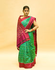 Turquoise Green & Magenta Mulberry Silk Pochampally Ikat Saree