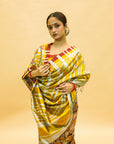 Golden & Silver With Red Mulberry Silk Odisha Ikat Saree