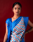 Ikatan Blue & White Mulberry Silk Ikat Saree Ikatan