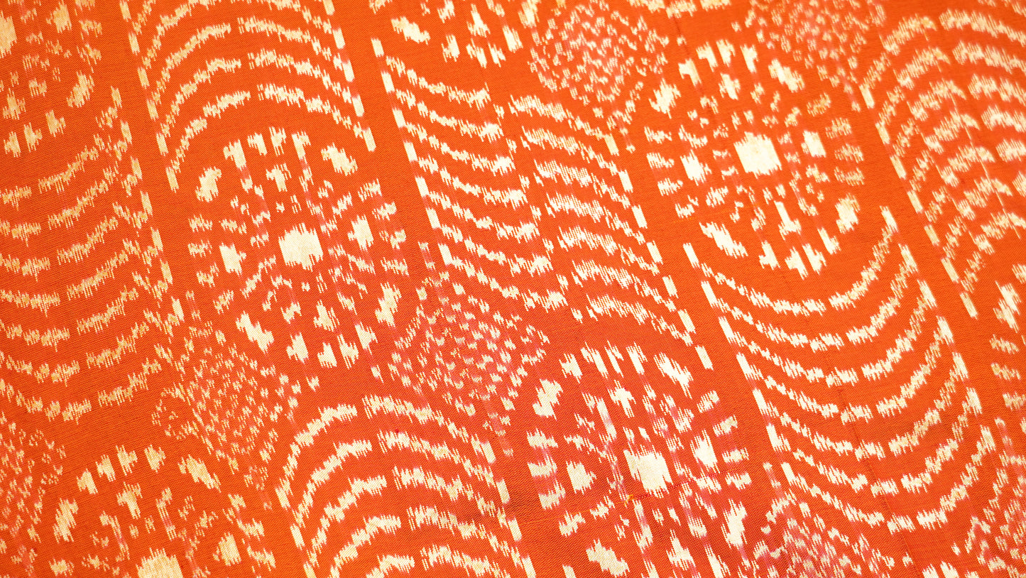 Rust Orange & Green Mulberry Silk Pochampally Ikat Saree