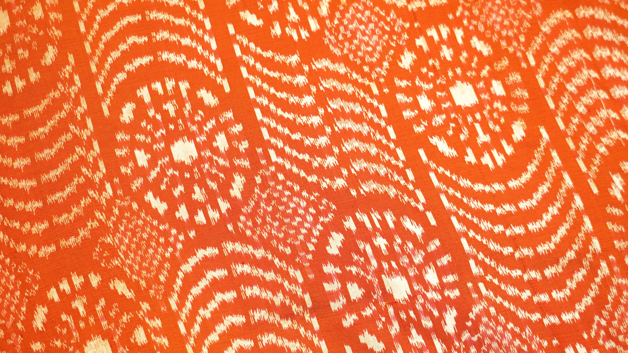 Rust Orange &amp; Green Mulberry Silk Pochampally Ikat Saree