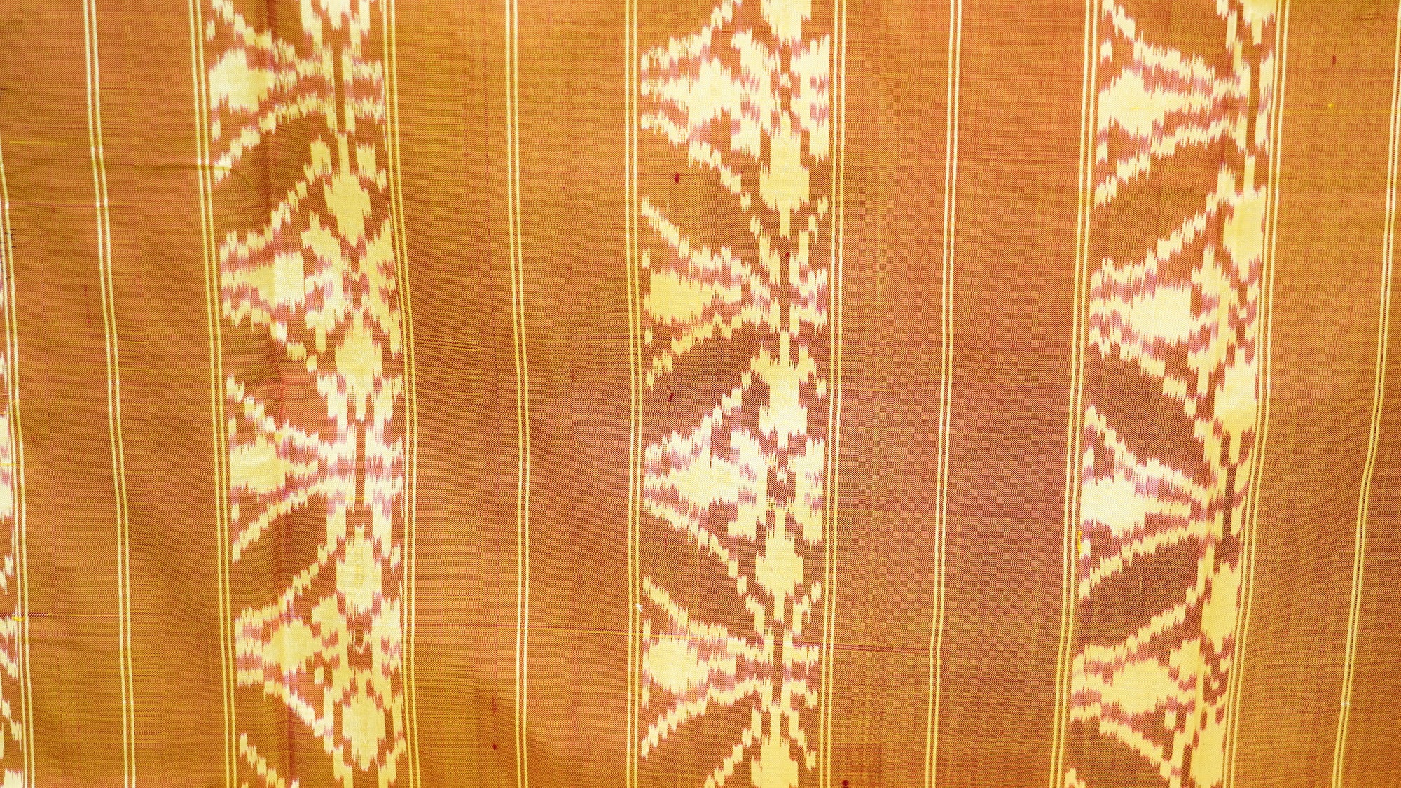 Rust Orange &amp; White Mulberry Silk Pochampally Ikat Saree