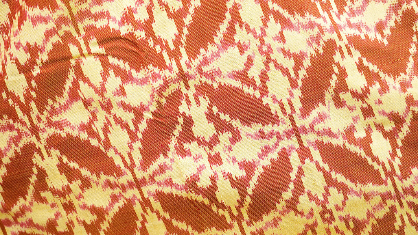 Rust Orange & White Mulberry Silk Pochampally Ikat Saree