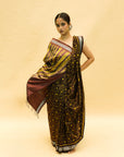 Chocolate Brown & Yellow Mulberry Silk Odisha Ikat Saree