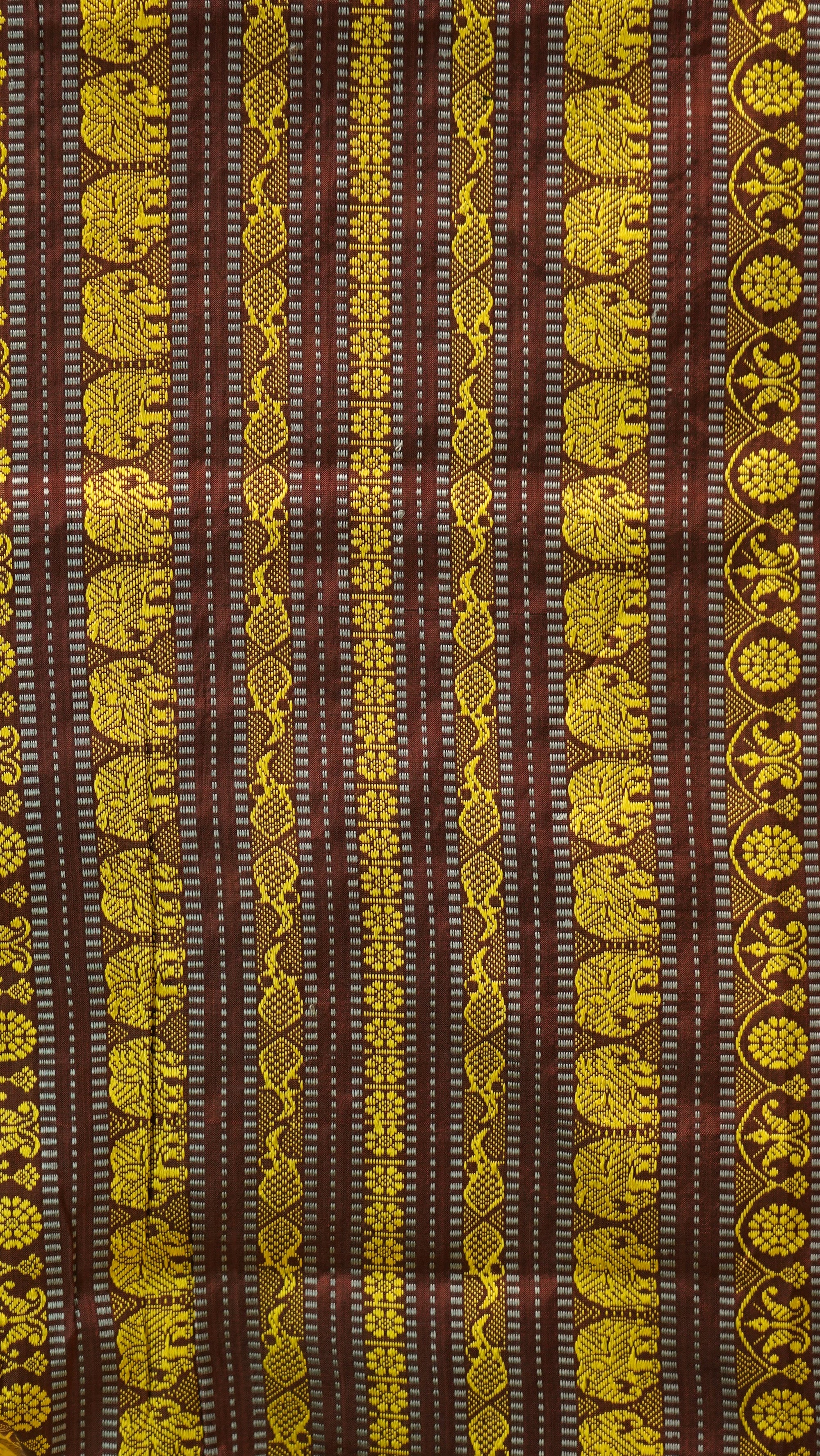 Chocolate Brown &amp; Yellow Mulberry Silk Odisha Ikat Saree