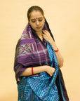 Electric Blue & Indigo Mulberry Silk Pochampally Ikat Saree