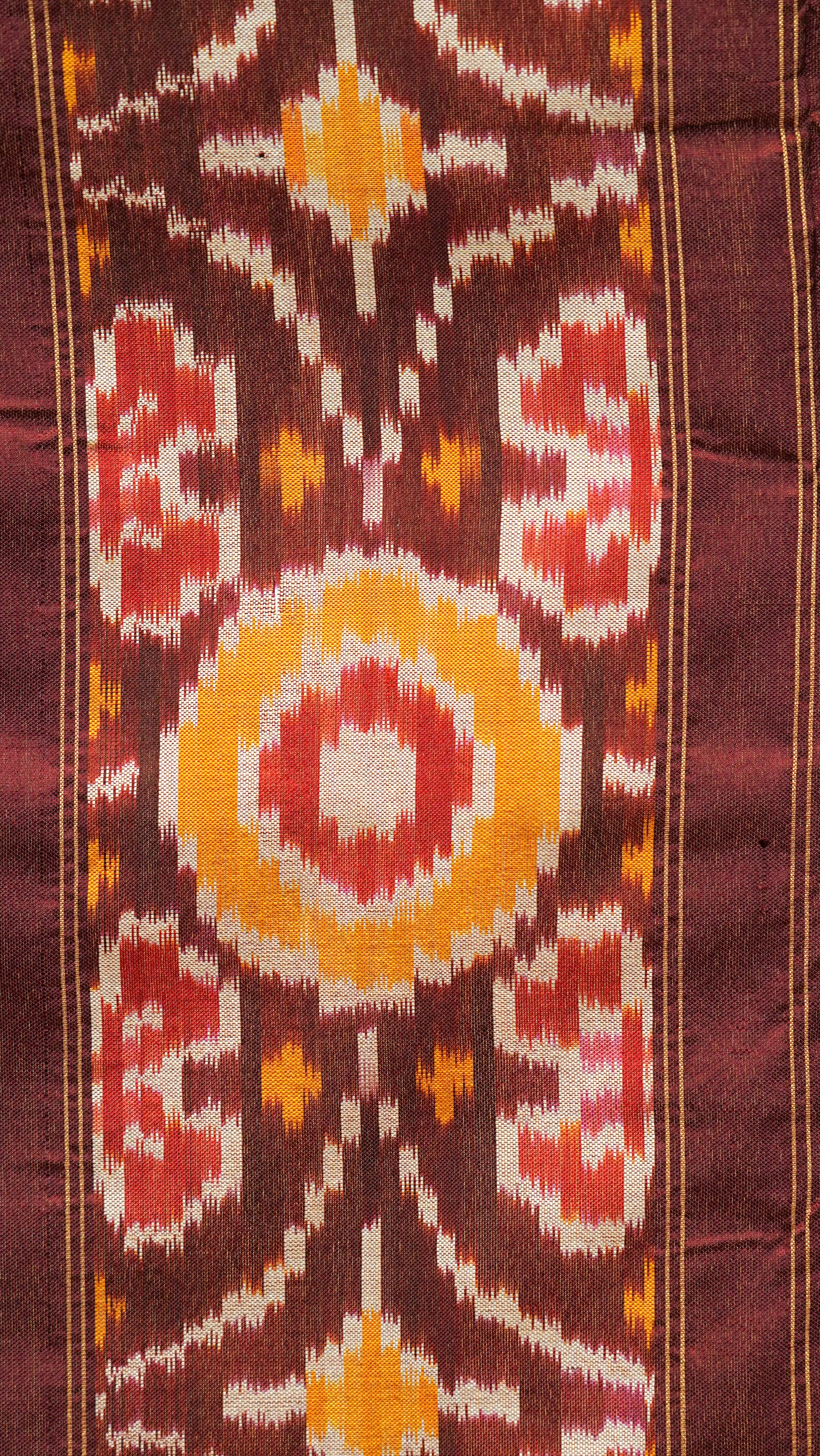 Maroon &amp; Yellow Mulberry Silk Pochampally Ikat Saree