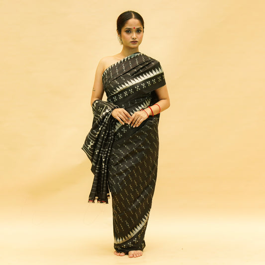 Black Mulberry Silk Sambalpuri Ikat Saree