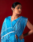 Ikatan Ice Blue & White Mulberry Silk Ikat Saree Ikatan